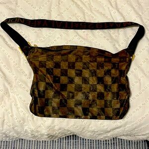 Vintage Fendi Roma 1925 Check Print Large Square
Shoulder Bag Zipper Wide Strap